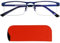 Metall Halbrand unten Gaming Brille ohne Sehstärke mit rechteckigen Gläsern mit Etui, Edelstahl Brillengestell (Blau), Fake Brille, Blaulichtfilter Brille Gamer Herren und Damen