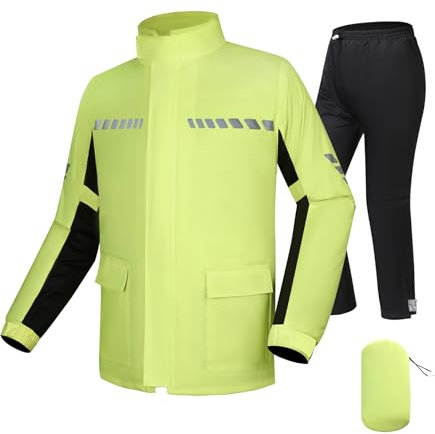 CTBQiTom Regenanzug,Leichte Motorrad-Regenausrüstung mit Reflektierenden Regenjacke und Regenhose,Wasserdicht und Atmenfähig,Hi-Vis Gelb,M
