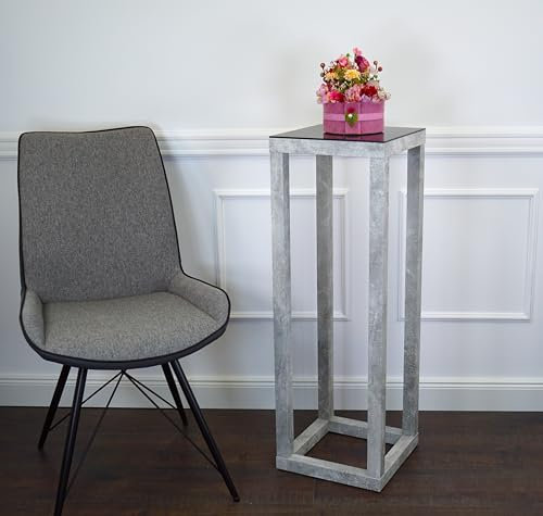 freeroom24, Beistelltisch, Wohnzimmertisch, Couchtisch, Coffee Table, Kleiner Kaffeetisch, Blumenhocker, Blumensäule, Cube, Betonoptik, Glas schwarz, 30 x 30 x 80cm, Made in Germany