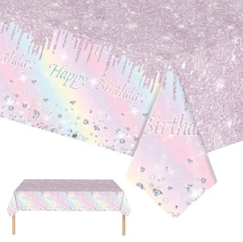 2 Stück Geburtstags Party Einweg Tischdecke,137 x274cm Diamant Tischdecke Wasserdicht Fleckschutz Rechteckig Tischdecke für Tische im Indoor und Outdoor Partys,Geburtstagsfeier