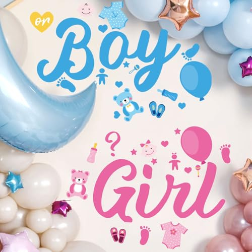 2stk Gender Reveal Aufkleber, 60x40cm Rosa und Blau Girl or Boy Geschlecht Offenbaren Dekoration Selbstklebend Babyparty-Aufkleber-Schild für Party-Hintergrunddekoration