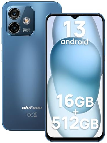 Ulefone Note 16 Pro(16GB+512GB) Smartphone Ohne Vertrag, Octa Core 6.52 HD+ Display Android 13 Handy,4400mAh 50MP+8MP Kamera,Fingerabdruck,GPS,OTG Dual SIM,5G WiFi Volte,Simlockfreie Handys(Blau)