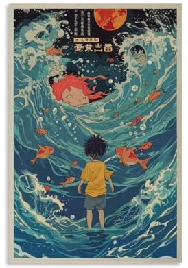 AFUQIPCW Ponyo Wandkunst, dekoratives Gemälde für Schlafzimmer, Anime-Stil, 30 x 45 cm, Unframe-style-4
