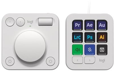 Logitech MX Creative Console, keypad programmable avec 9 touches LCD personnalisables et molette de commande pour la conception graphique, le montage vidéo, la photographie - Gris clair