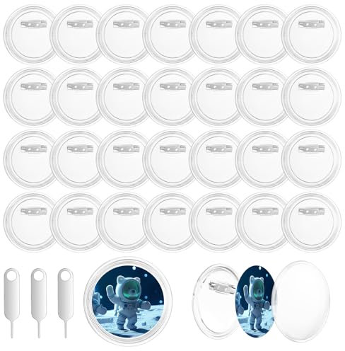 31 x Buttons Selber Machen Ohne Buttonmaschine, 60mm Buttons Anstecker zum Selbstgestalten Personalisiert, Acryl Transparente DIY Ansteckbuttons Anstecknadeln für Bild Foto mit 3 Kartenentferner Pin