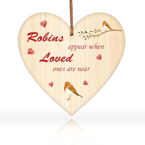 Robins Appear When Loved Ones Are Near, Christmas Ornaments Wooden Heart Sign, Memorial Gift, Memory of Loved One Christmas Tree Ornaments
