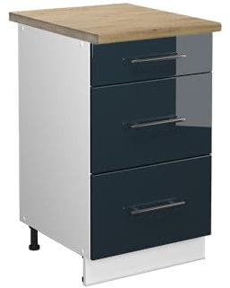 Vicco Küchenschränke Fame-Line, Dunkelblau Hochglanz, 50 cm, AP Goldkraft