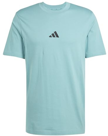 adidas Men's Essentials Small Logo Single Jersey TEE, Powder Teal/Black, 4XL