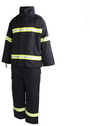 Tuta di Sicurezza Riflettente Ignifuga Giacca e Pantaloni Lavoro Resistenti Al Fuoco Ad Alta visibilità a 4 Strati Cuciture Rinforzate Maggiore Sicurezza con Strisce