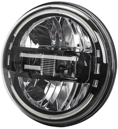 KRALPOTIX Universal 1 STÜCK 7 Zoll LED-Scheinwerfer mit Halo-Ring Angel Eye DRL Kompatibel mit Harley Moto, JEEP Wrangler, Lada Niva, UAZ Hunter, 4 * 4 Offroad(Black)