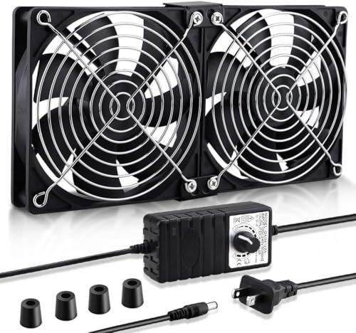 Wathai 2x 120mm/240mm Computerlüfter mit hohem Luftdurchsatz Netzstecker-Gehäuselüfter 220V-240V AC inkl Drehzahlregler 3-12V für Mining-Maschinen, Chassis, Server und Workstation-Kühlung