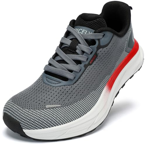 Kricely Laufschuhe Herren Breite Zehenbox Traillaufschuhe Straßenlaufschuhe Trekkingschuhe Sneaker Leicht Sportschuhe Outdoor Schuhe Bequeme Fitnessschuhe （New Grau 43.5