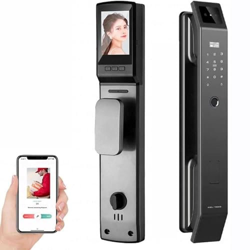 Cerradura inteligente con reconocimiento facial, cerradura inteligente con cámara, cerradura digital con huella dactilar y wifi for puerta de entrada, videoportero, visor de puerta visible, for puerta