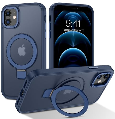 BENTOBEN Hülle für iPhone 12 & iPhone 12 Pro Mag-Safe mit Ständer, [Magnetisch Ständer Ring] Matt Kabellos Dünn TPU Bumper Cover Case Handyhülle iPhone 12/Pro 6.1, Blau
