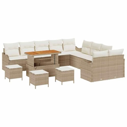 vidaXL Garten-Sofa-Set 14 pcs Beige und Creme 110 x 55 x 71 cm, Garten und Terrasse, modernes Loungemöbel, verstellbare Füße, Flexible Sitzgelegenheit für entspannte Stunden