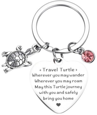 Tyqour Schildkröte Schlüsselanhänger mit Herz und Gravur,Edelstahl Schildkröten-Anhänger-Schlüsselanhänger Travel Turtle Keychain Poesie Schlüsselanhäng für Handtaschen Zubehör Rucksack Geschenke