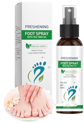 100ml Foot Spray with Tea Tree Oil Fast-Acting Care for Athlete’s Foot, Odor Control Cracked Heel Relief Natural Deodorizer for Men Women Refreshing Sanitizer Spray (1PCS)