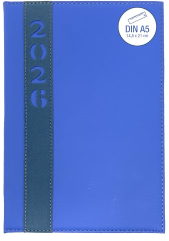 Buchkalender 2026 A5 1 Tag 1 Seite – Tagesplaner DIN A5 Kalender mit Hardcover Softtouch – Kalenderbuch 2026 in 4 Farben – Terminplaner & Jahreskalender (Blau)