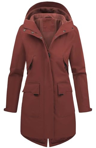 Vancavoo Übergangsjacke Damen Wintermantel Lang Leichte Jacke mit Kapuze Softshellmantel Übergang Mantel Parka Übergangsmantel für Frühling Herbst,Weinrot,XL