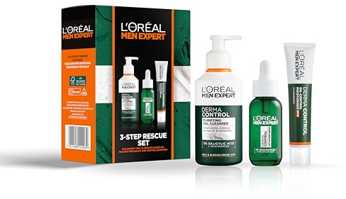 L'Oréal Paris Men Expert Mens Skincare 3-Step Rescue Skincare Gift Set | Deep Cleansing Skin Care, Targets Imperfections, Unclogs Pores, Face Wash, Scrub and Moisturiser