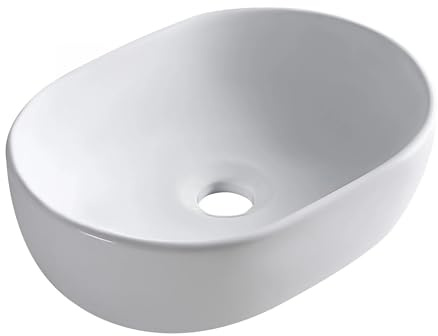Balneo FIORA Lavabo sobre Encimera Rectangular 48x35 cm con Orificio para Grifo, Moderno, Resistente a Químicos, Cálido al Tacto, Blanco de Conglomerado para Baño