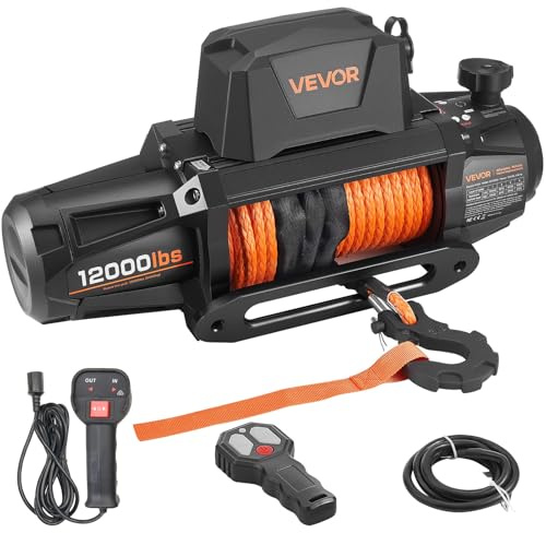 VEVOR Treuil Électrique 12 V CC 5400 kg avec Corde Synthétique Φ 9,5 mm x 28 m, Télécommande sans Fil et Filaire, Étanchéité IP67, pour Remorquage de SUV, Jeep, Remorque, Bateau, Véhicule Tout-terrain