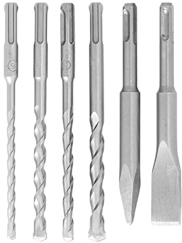 Bohrer-Set, 6-teilig, hohe Härte, schnelle Schnittgeschwindigkeit, Bohrer mit Spitzmeißel, Flachmeißel für Ziegel, Stein, Beton, 40CR Hartmetall, 6 mm, 8 mm, 10 mm, 12 mm