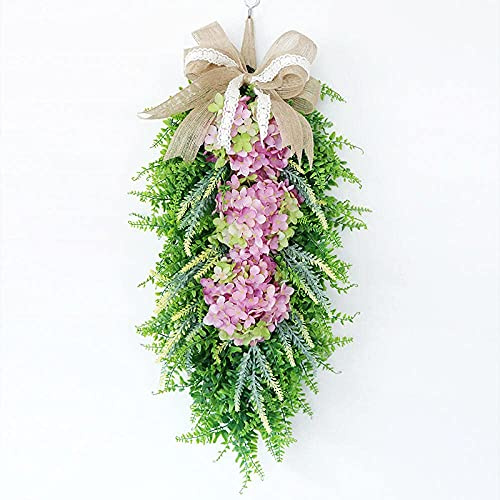Upside Down Christmas Tree Holiday Decoration Hanging Hydrangea Ornaments Door Hanging Wreath Decoration Simulation-pink Hydrangea Ornaments Wreath Ring Autumn Decorations