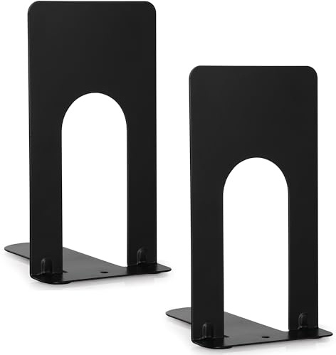 Anhow Buchstütze Metall, 1 Parr Buchstützen Metall Hochwertiges Bücher Halterung Regal für Kinder, Schule, Bibliothek - Schwarz /2 Stück (69 x 100 x 130 mm)