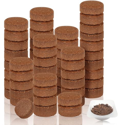 Klerbesh Dischetti di Cocco 100 Pezzi 30 mm, Pastiglie di Terra Compressa Senza Torba, Substrato per Semenzaio, Fibra Biodegradabile per Germinazione Talee e Piante da Orto (100PCs)