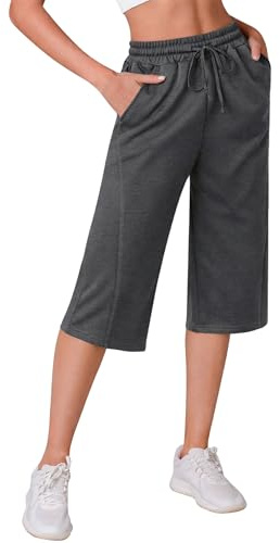 Crewhpo Pantalón Chándal Mujer 3/4 Capri Pantalones Deportivos con Cordón