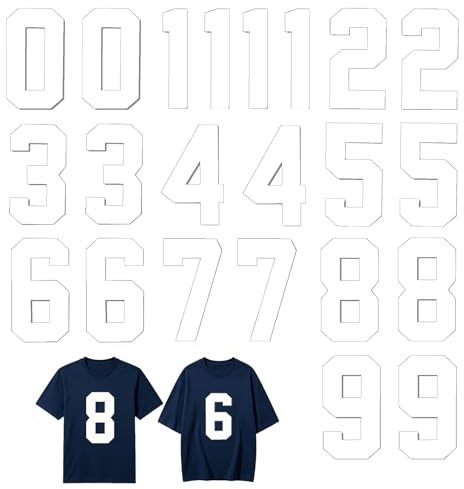 22 Pcs Iron on Numbers for Clothing, 8 Inch Heat Transfer Numbers 0-9, Large White Iron-on Number Patches for Sports T-Shirt Jersey Football Basketball Baseball Team Uniform Personalisation, White