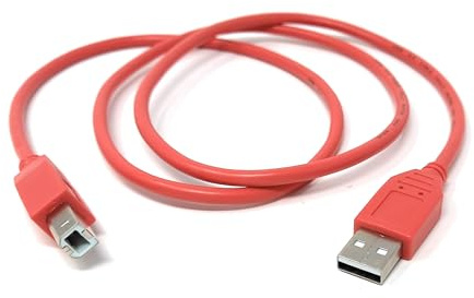 DRUT USB B Cable for DJ Controllers, Red, 1m | MIDI Devices, Printer Style Lead for Mixers, Compatible with Numark, Pioneer, Traktor, Denon, Akai, Serato, Turntables