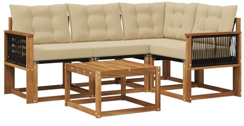 vidaXL Outdoor-Sofagarnitur mit Kissen 5 pcs Natur und Beige, Garten-Sofa, Moderne Außenmöbel, langlebige Sitzgruppe, Bequeme Lounge, Akazien-Sitze, Entspannung im Garten
