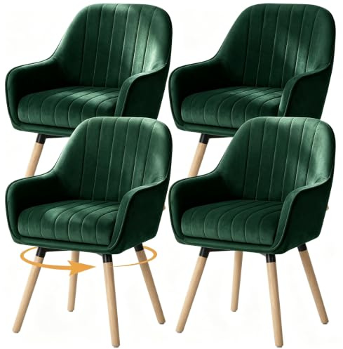 ELUCHANG Esszimmerstühle 4er Set, 360° Drehbar, 12cm Dicke Polsterung Stuhl mit Hohen Armlehnen, Grün Samt, bis 150 kg Belastbar, für Schlafzimmer Küche Wohnzimmer