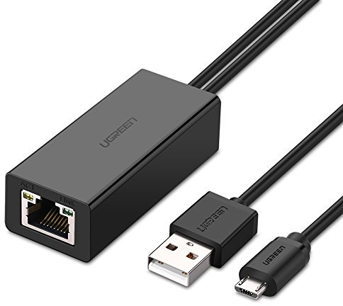 UGREEN Adattatore Rete per TV Stick, Chromecast 1, Chromecast 2, Chromecast Ultra, Adattatore USB Rete Ethernet Adapter Micro USB a RJ45 LAN con Cavo di Alimentazione USB 2.0.