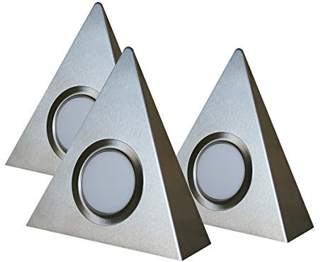 Rolux LED Dreieckleuchten DF-1927 3er Set matt-chrom Edelstahl Zentralschalter 3x 3W 12V 3000K warm-weiß