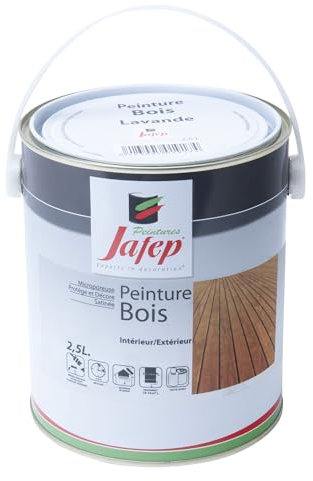 Peinture Bois avec Finition Satinée 2,5L - Couleur Lavande - Surface entre 30 et 35 m2 - Idéale pour Meuble et Boiserie - Utilisation Intérieur et Extérieur - Couche de Protection - Jafep