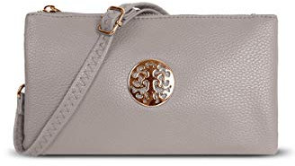 Women's Small Clutch, Cross Body, Shoulder Bag with Wristlet and Long Adjustable Shoulder Strap (Light Grey)