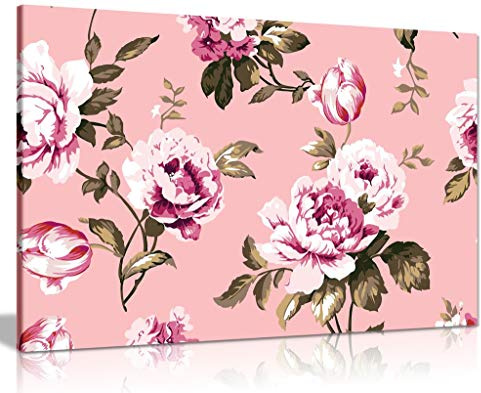Pink Botanical Roses Shabby Chic Vintage Canvas Wall Art Picture Print (12x8)