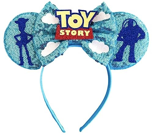 CLGIFT Oreilles Minnie inspirées de Toy Story : arc-en-ciel scintillant, paillettes rouges, argent, or, bleu
