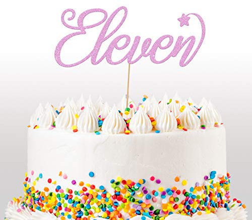 Cakeshop 11th Birthday Glitter Cake Topper, Age 11 Cake Topper Decoration, 11th Anniversary - Double Sided 400gsm Glitter Card, Choice 14 of Colours and Loads of Styles (Baby Pink)