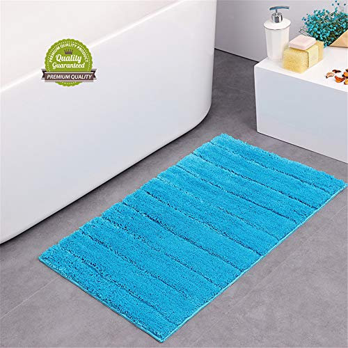 Treer Badezimmermatte Weicher Saugfähig Badezimmerteppich, Mikrofaser Beflockung Badematten Antirutsch Badvorleger Duschteppich Waschbar Badteppich (50 * 80CM,Blau)