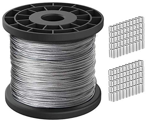 Oranlife Câble en acier inoxydable 304 1/16 noyau brins de 100 m, résistance à la rupture de 167 kg avec 100 manchons à sertir en aluminium