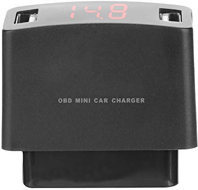 Enchufe de Cargador de Coche USB Dual ABS OBD Mini Adaptador de Cargador de Coche USB con Pantalla de Voltaje para Coche de 12/24V