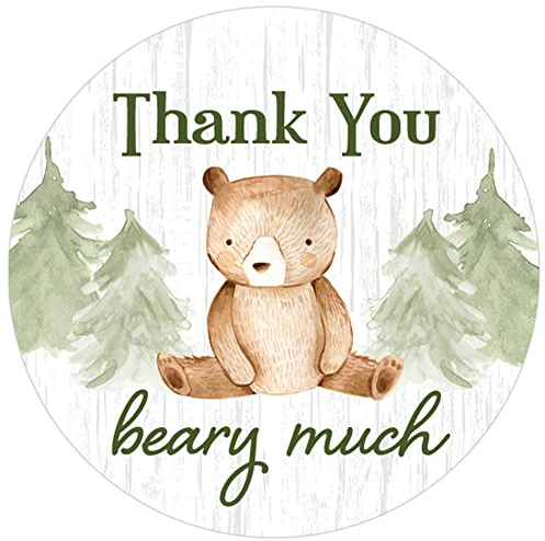 Woodland Teddybär-Aufkleber für Babypartys, Dankeschön-Aufkleber, Thank You Beary Much, We Can Bearly Wait, 40 Stück