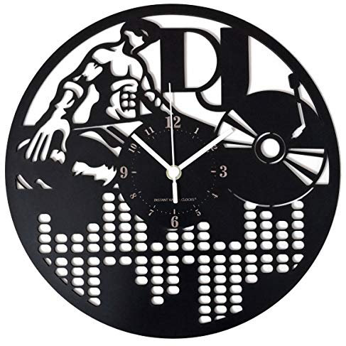 Instant Karma Clocks | DJ Wanduhr – Musik Deko mit Plattenteller & Equalizer | Geräuschlosem Quarzwerk | Geschenkidee für DJs, Musikliebhaber, Clubfans