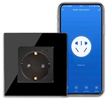 CNBINGO WLAN Schuko Steckdose unterputz, 16 Amp Glas Smart Steckdose Arbeit mit Alexa(Echo, Echo Dot), Google Assistant, APP Steuerung, Nur 2.4 GHz WiFi, 1 Fach, Schwarz, 1er Pack