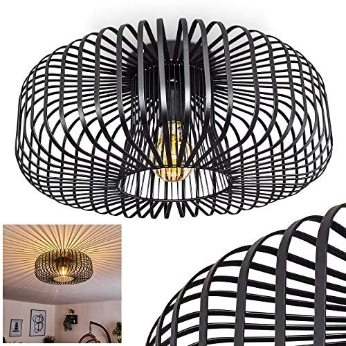 HOFSTEIN Deckenleuchte Wemude, runde Deckenlampe Wohnzimmer, Schlafzimmer - 1-flammige Metall Lampe Schwarz, E27-Fassung, Retro-Leuchte mit Spannendem Lichteffekt, Ø 40 cm, Modern für Innenbereich