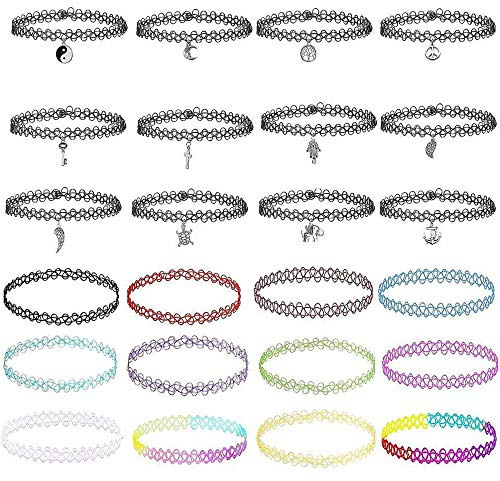 Choker Halskette,Henna Halskette Choker Gothic Tattoo Kette Mädchen Choker Stretch Choker Set (24 Stück)